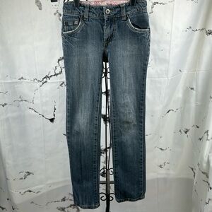 Levi's Straight Leg Girls Jeans Denim Medium Wash Adjustable Waist Light Stretch